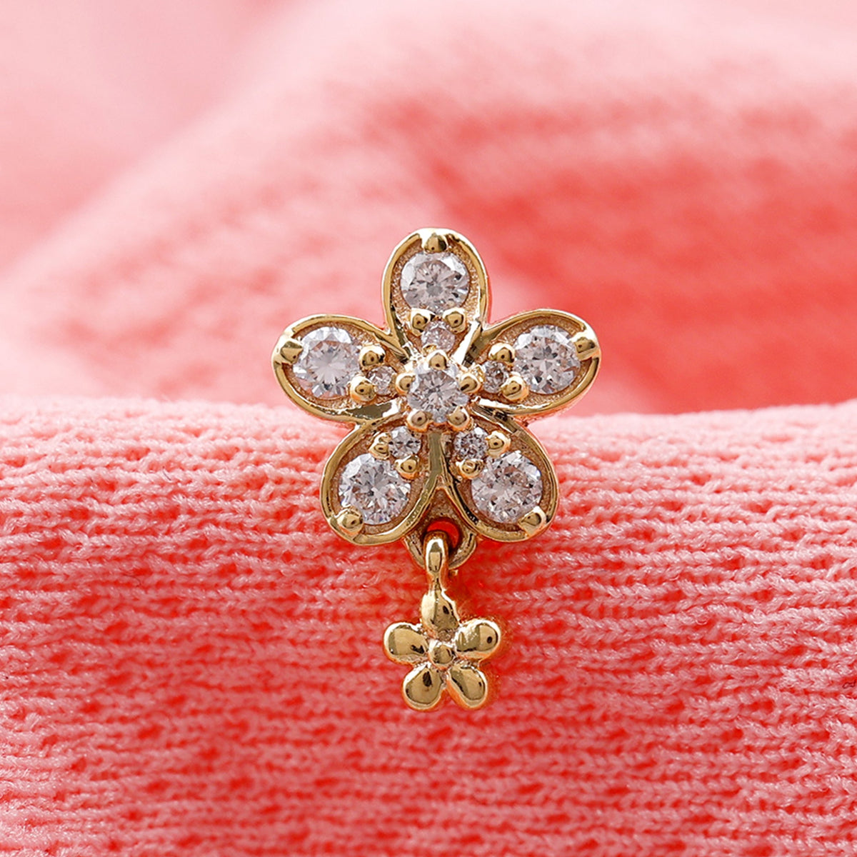 Moissanite Flower Drop Earring for Helix Piercing
