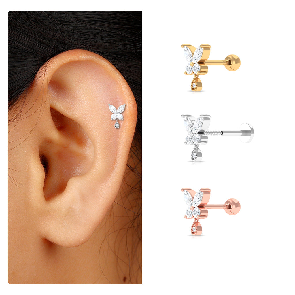 Marquise Moissanite Butterfly Dangle Earring