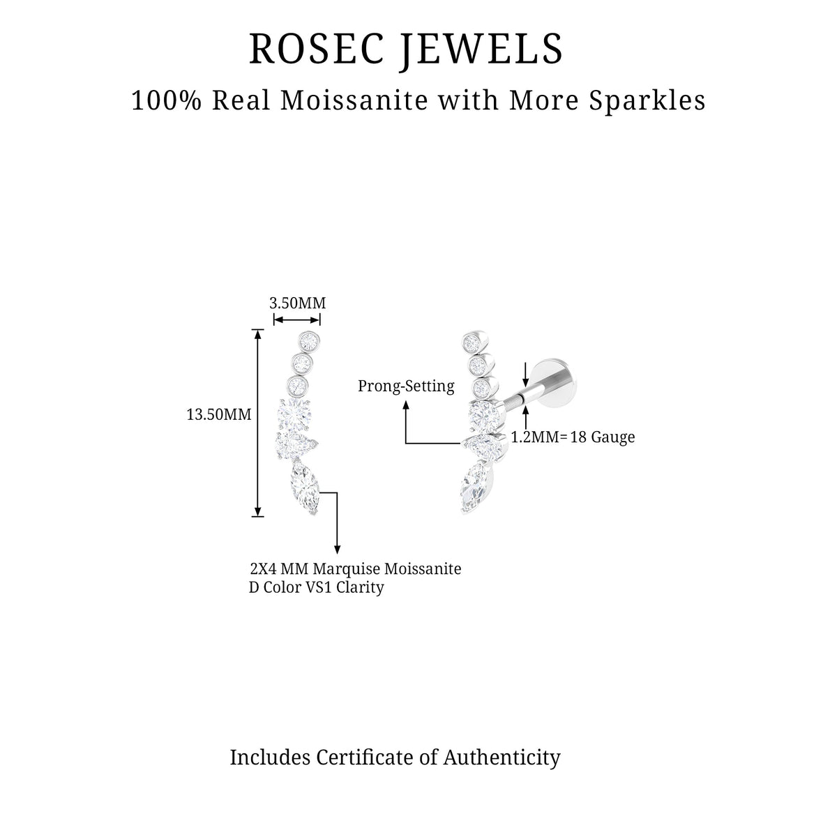Certified Moissanite Designer Crawler Earring