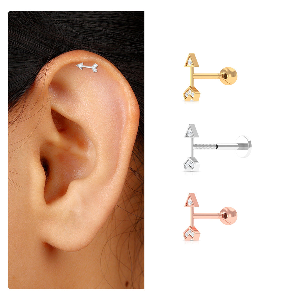Genuine Diamond Arrow Earring for Helix Piercing