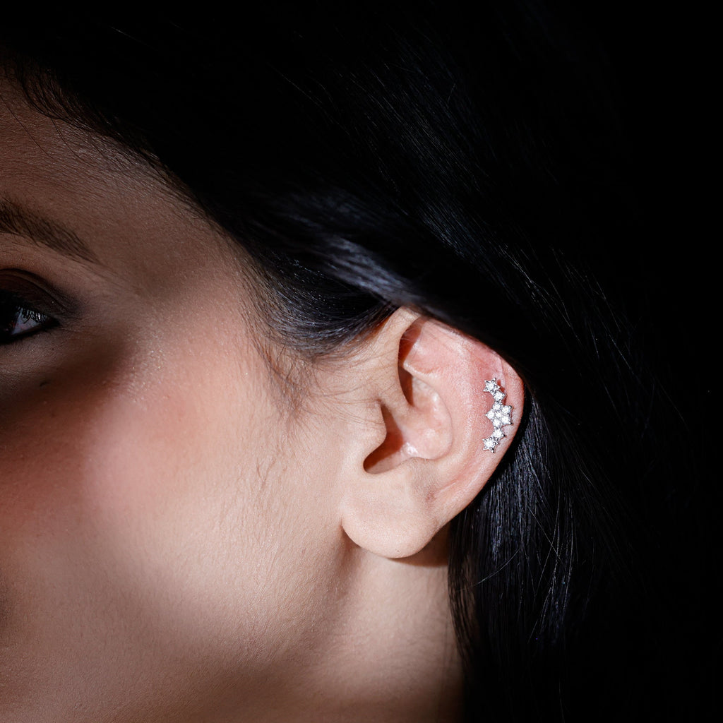 Unique Moissanite Star Crawler Earring for Helix Piercing