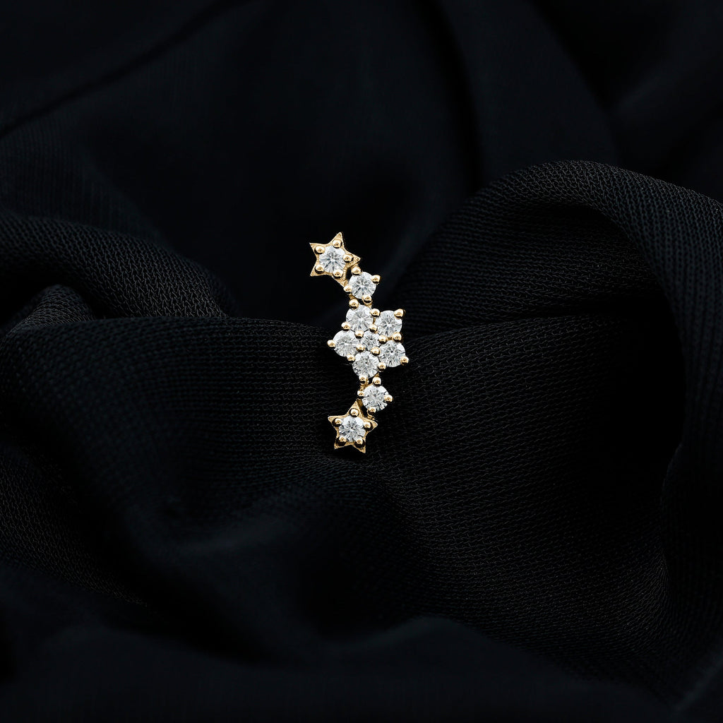 Unique Moissanite Star Crawler Earring for Helix Piercing