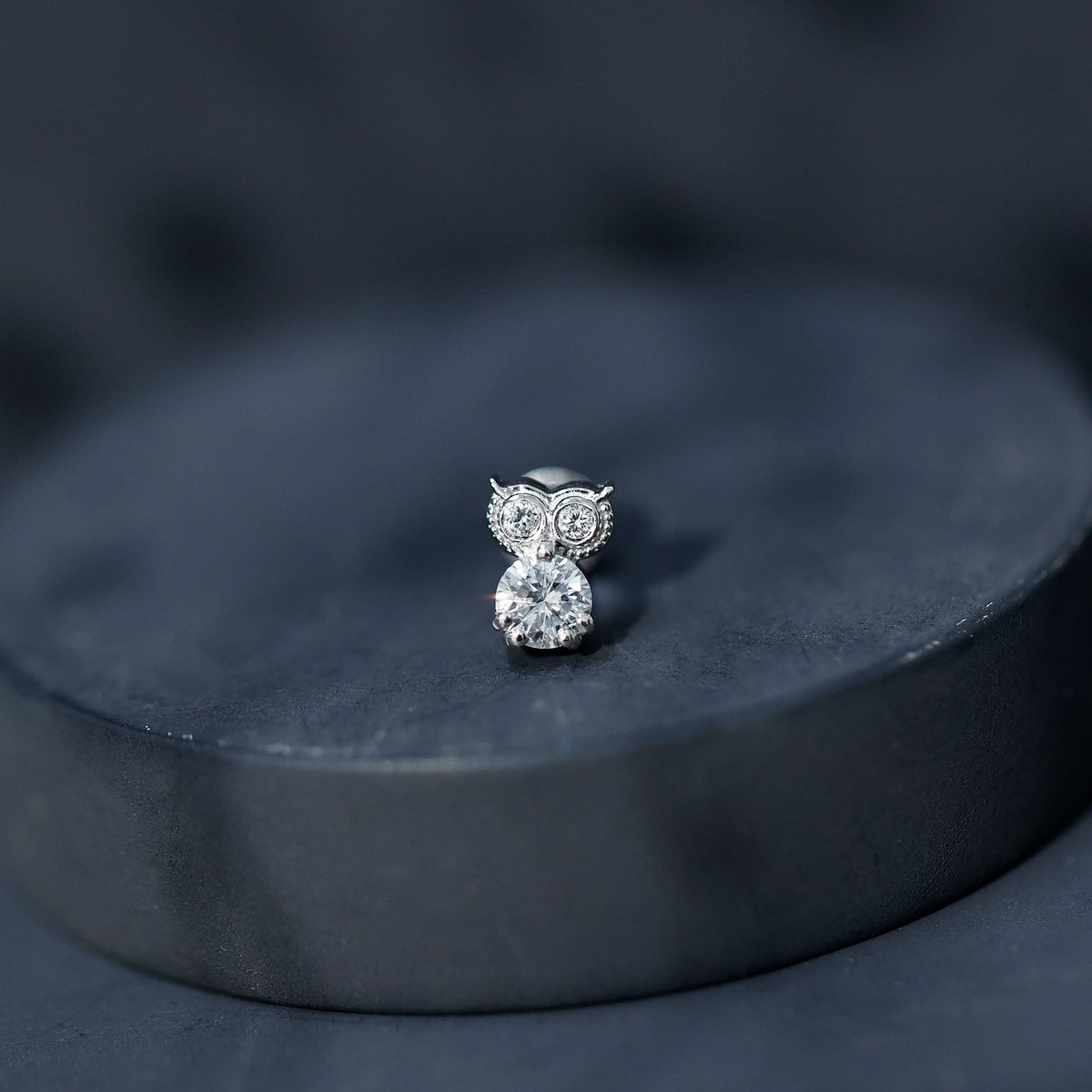 Round Cut Moissanite Owl Earring for Cartilage Piercing