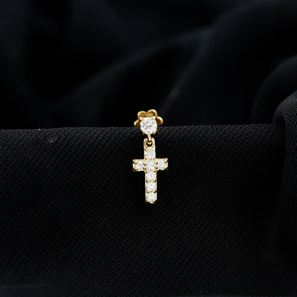 Moissanite Cross Dangly Earring for Helix Piercing