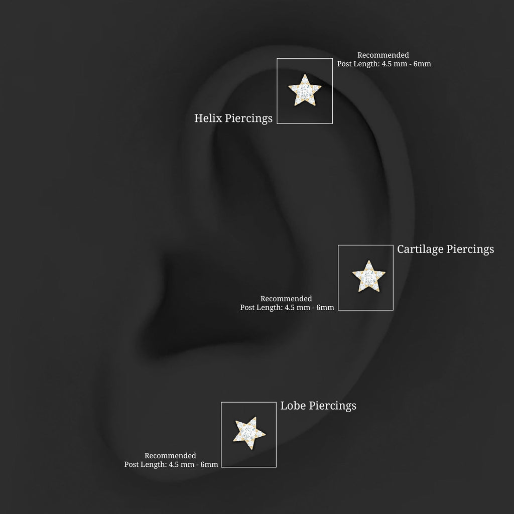 Dainty Moissanite Star Cartilage Earring with Flat Back