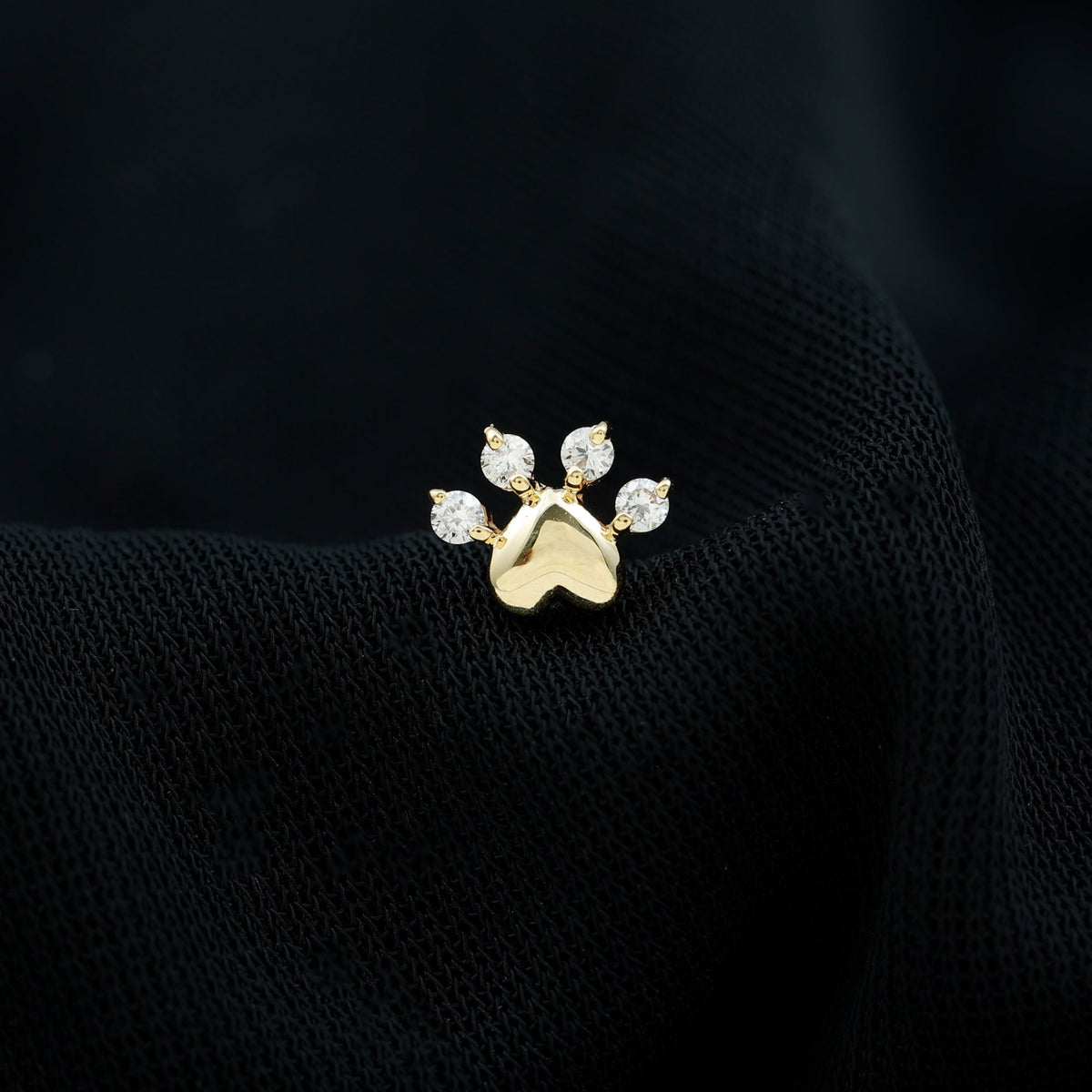 Round Moissanite Heart Paw Earring for Helix Piercing