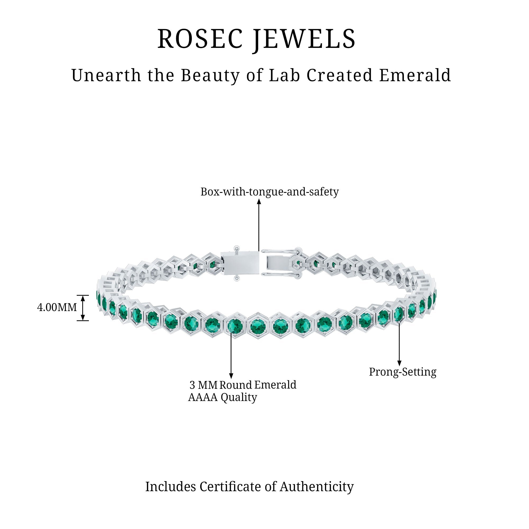 Certified Lab Grown Emerald Hexagon Tennis Bracelet for Women
