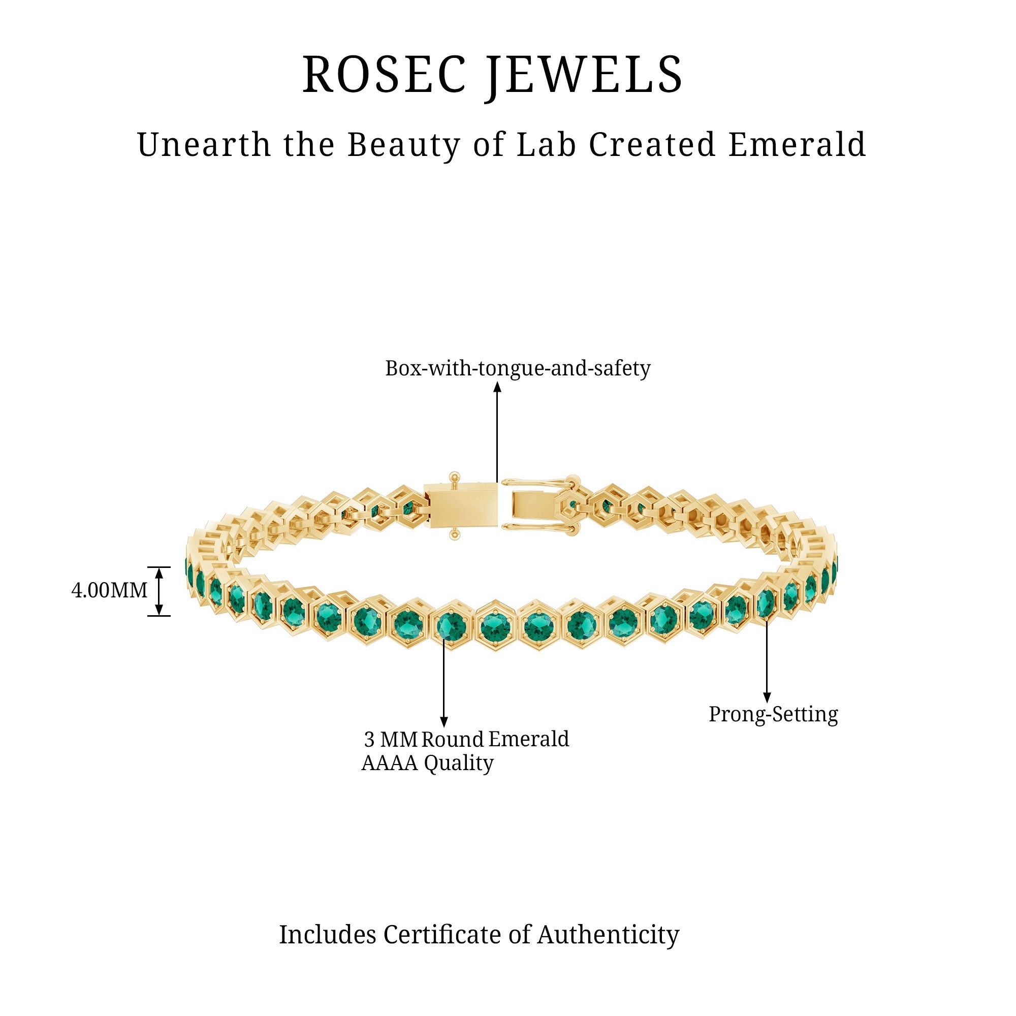 Certified Lab Grown Emerald Hexagon Tennis Bracelet for Women