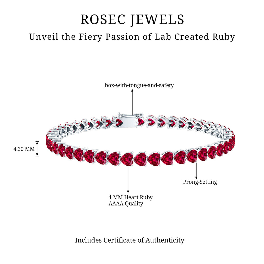 Heart Shape Lab Grown Ruby Tennis Bracelet