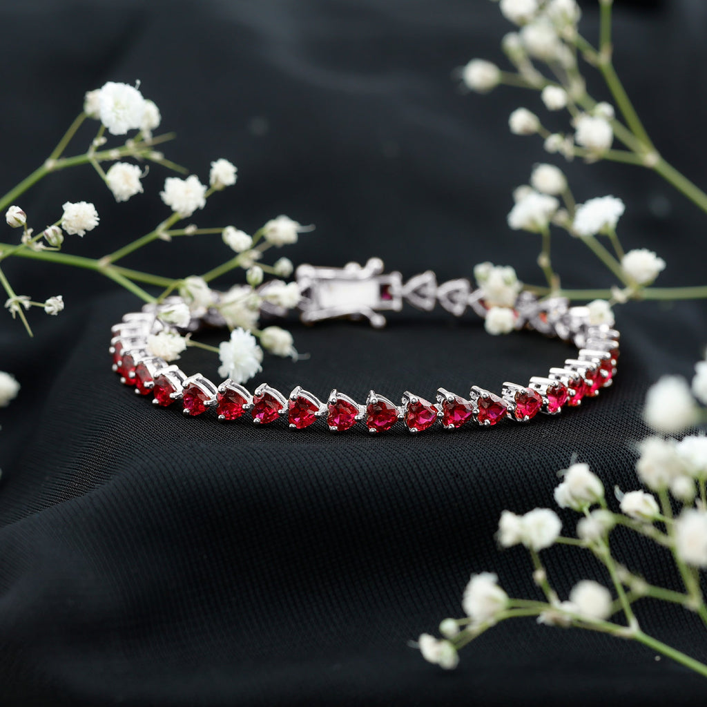 Heart Shape Lab Grown Ruby Tennis Bracelet