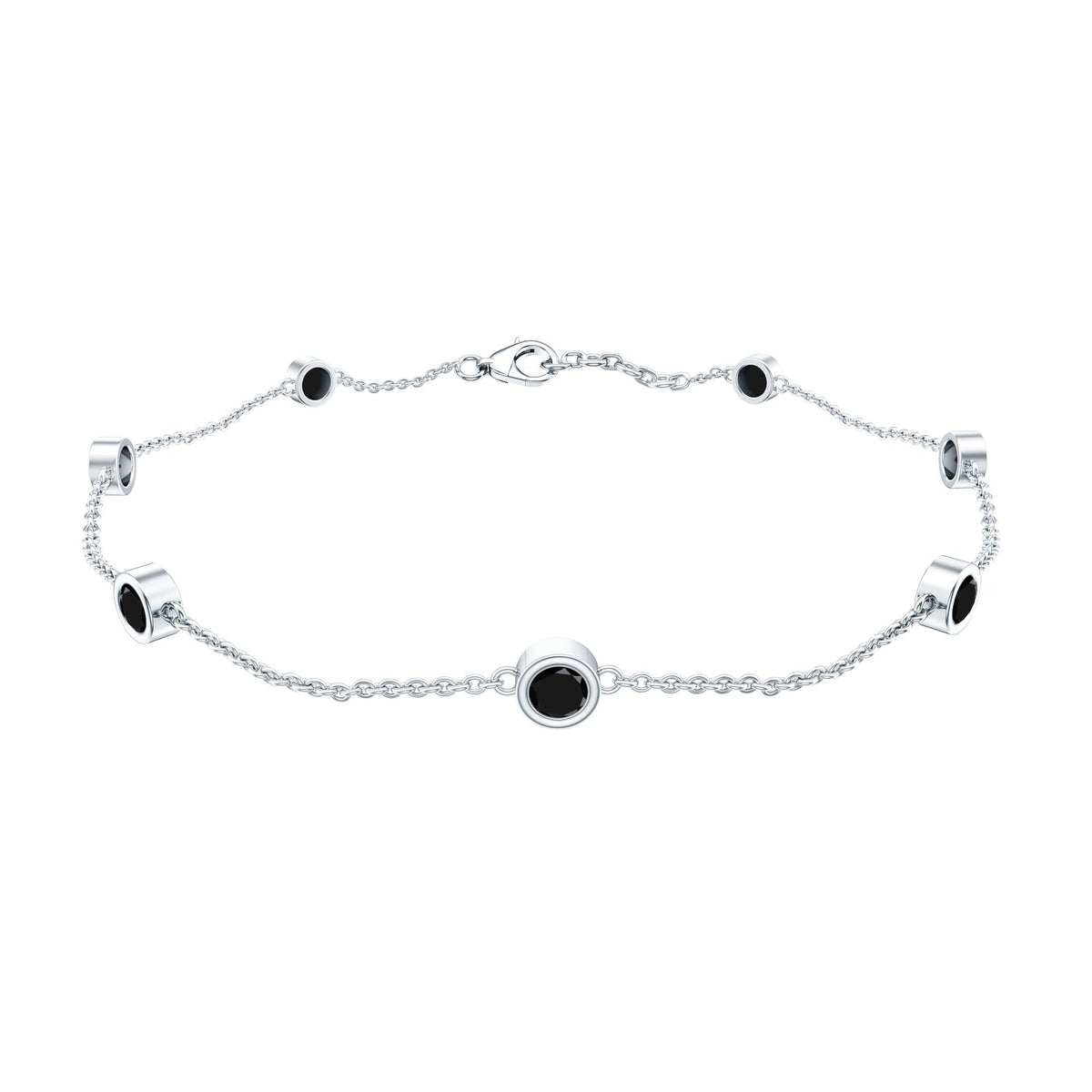 Bezel Set Black Onyx Seven Stone Station Chain Bracelet