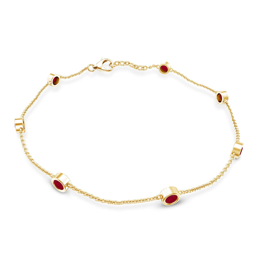 Natural Ruby 7 Stone Station Chain Bracelet for Women