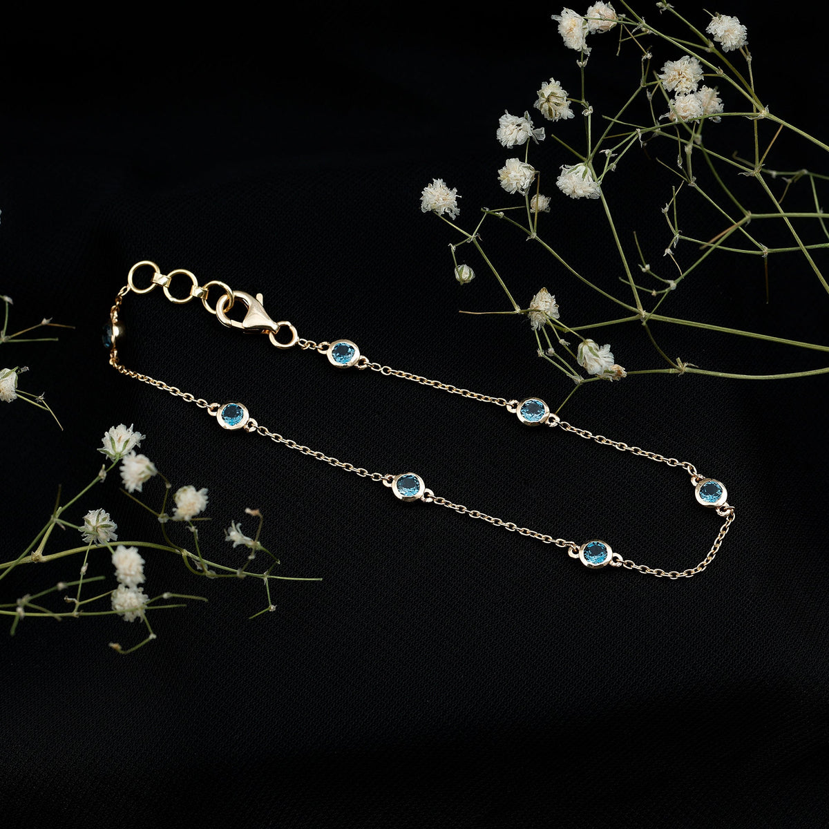 Bezel Set London Blue Topaz Station Chain Bracelet
