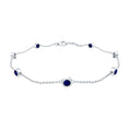 Natural Blue Sapphire 7 Stone Station Chain Bracelet