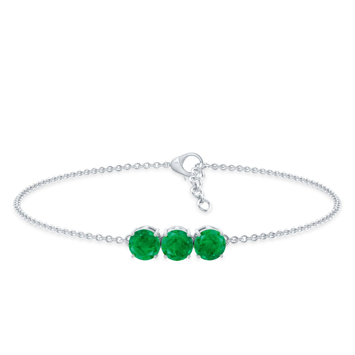 Real Certified Emerald Three Stone Bracelet for Women