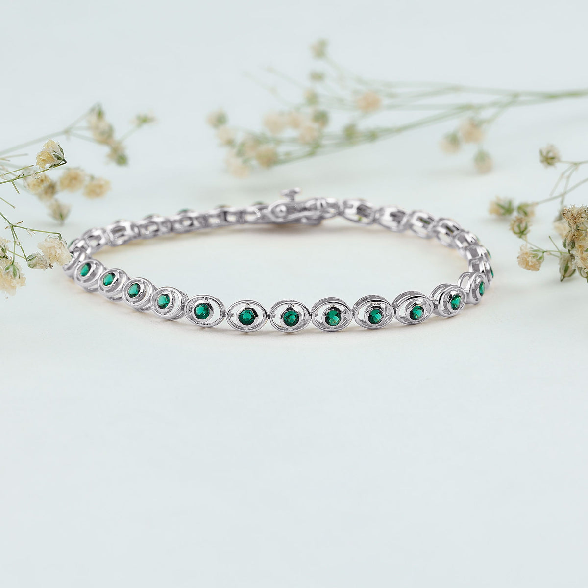 Lab Created Emerald Tennis Bracelet in Bezel Setting