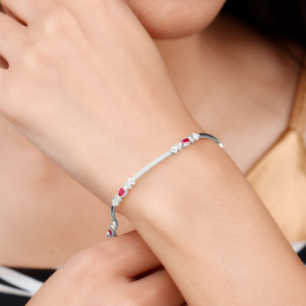 Oval Lab Grown Ruby Link Bracelet with Diamond