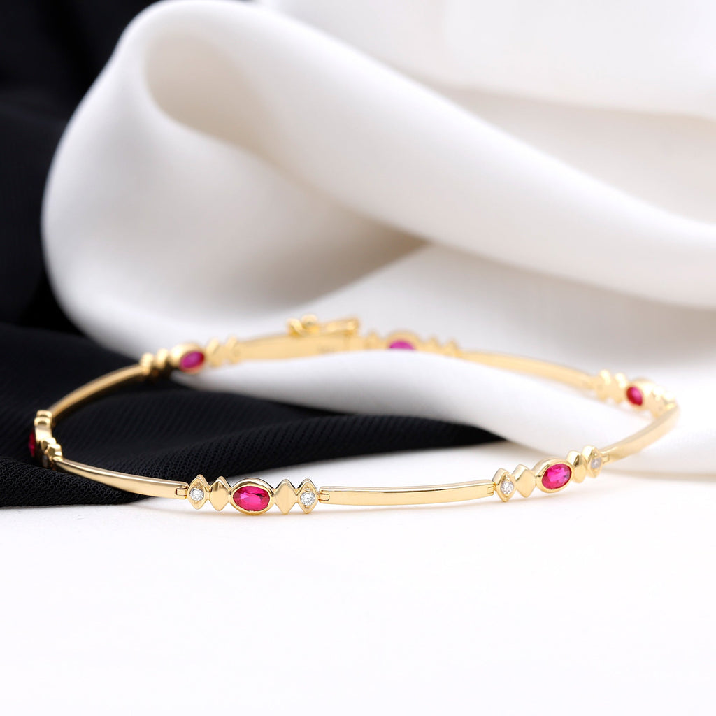 Oval Lab Grown Ruby Link Bracelet with Diamond