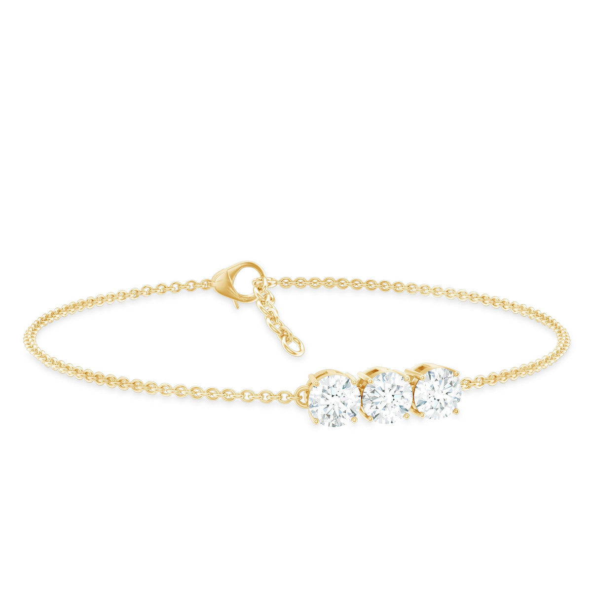 Three Stone Moissanite Chain Bracelet