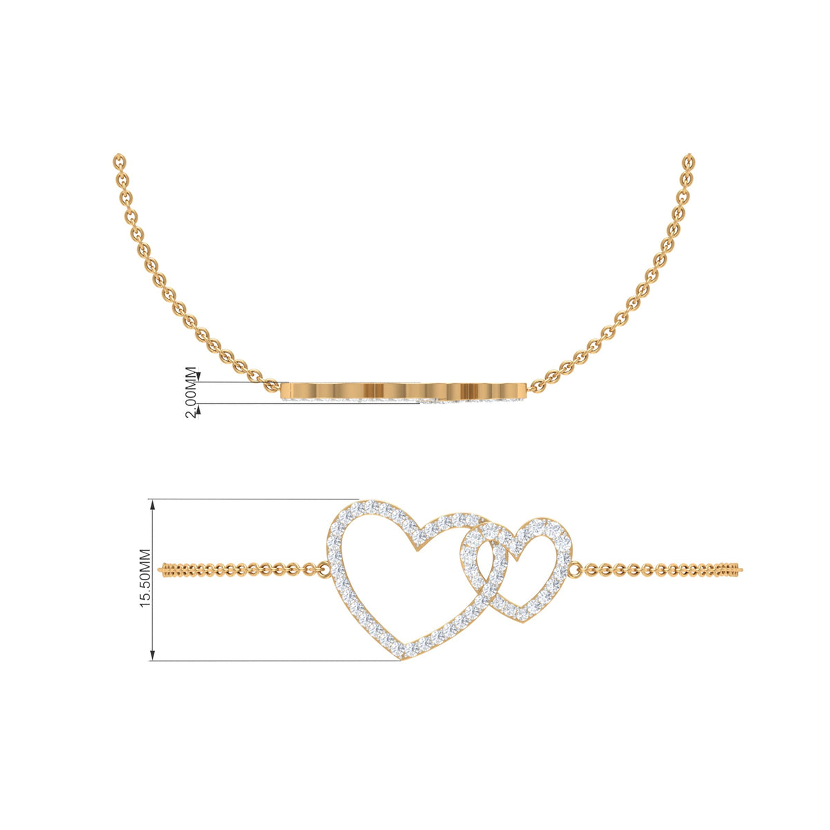 Natural Diamond Two Heart Bracelet for Women