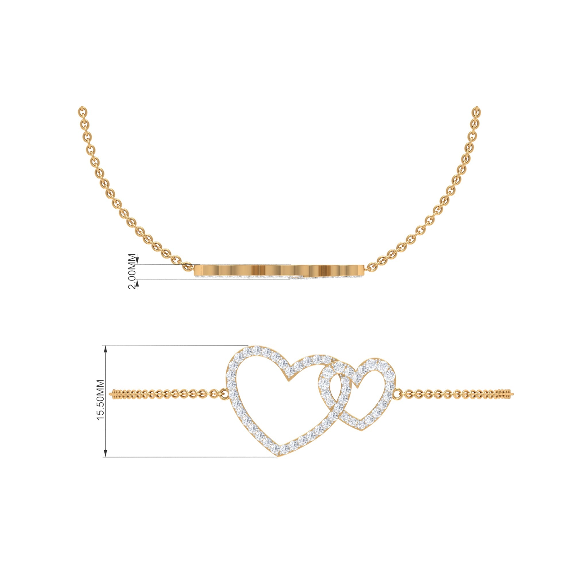 Natural Diamond Two Heart Bracelet for Women