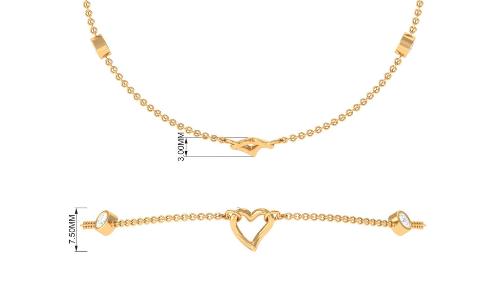 Bezel Set Diamond Heart Chain Bracelet