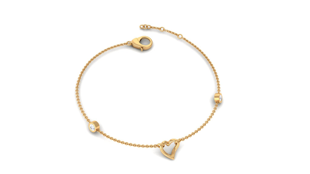 Bezel Set Diamond Heart Chain Bracelet