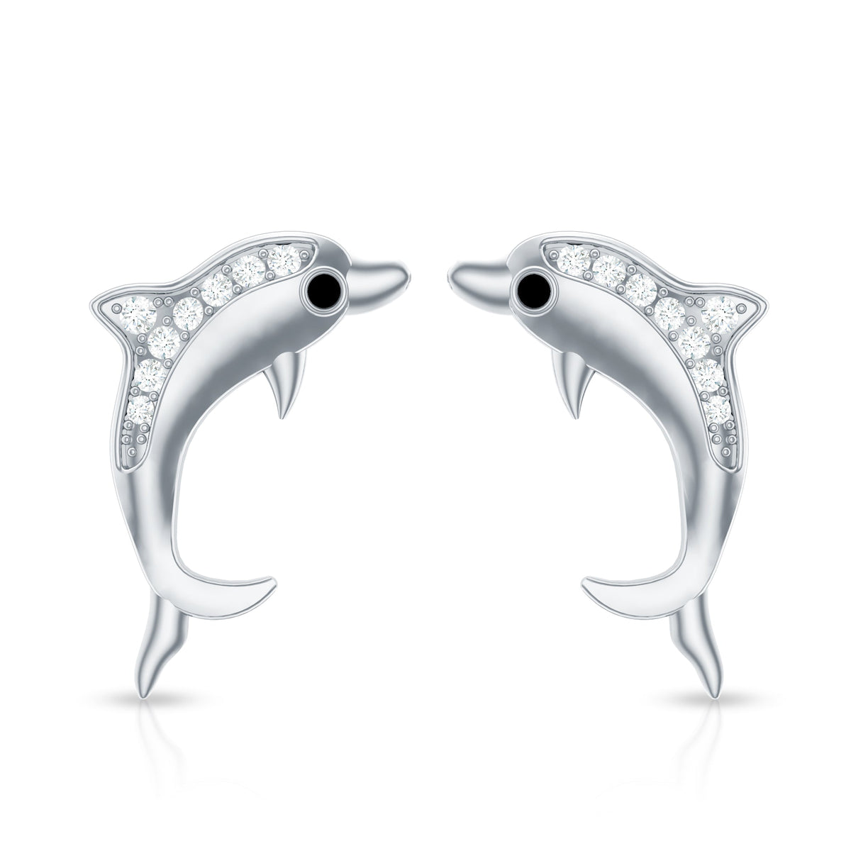 Cute Dolphin Stud Earrings with Moissanite