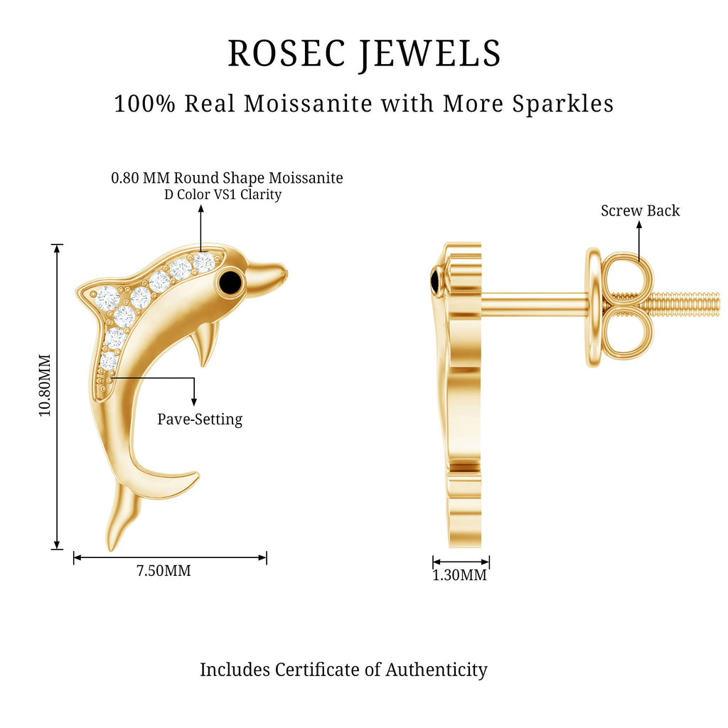 Cute Dolphin Stud Earrings with Moissanite
