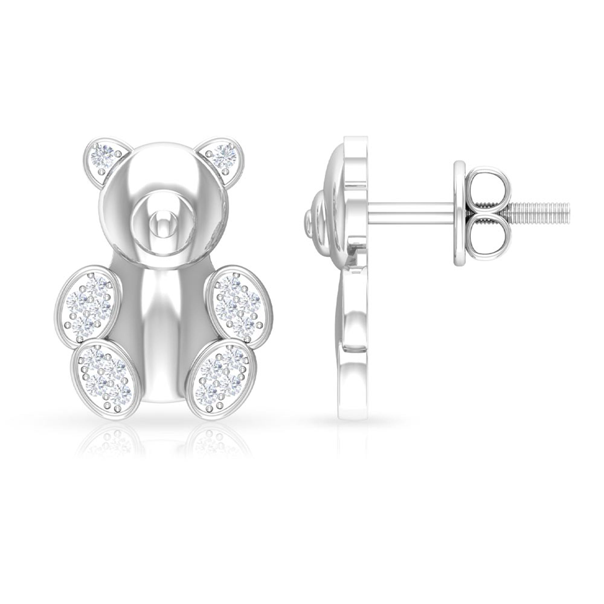 Teddy Bear Stud Earrings for Women with Diamonds