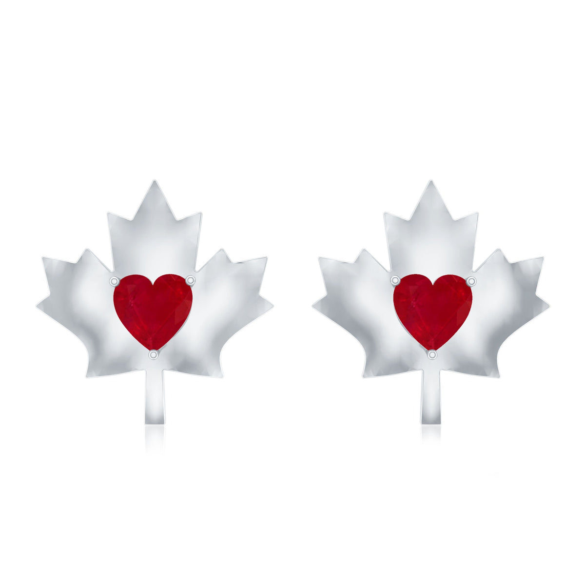 0.94 Carat Heart Shape Ruby Maple Leaf Stud Earrings