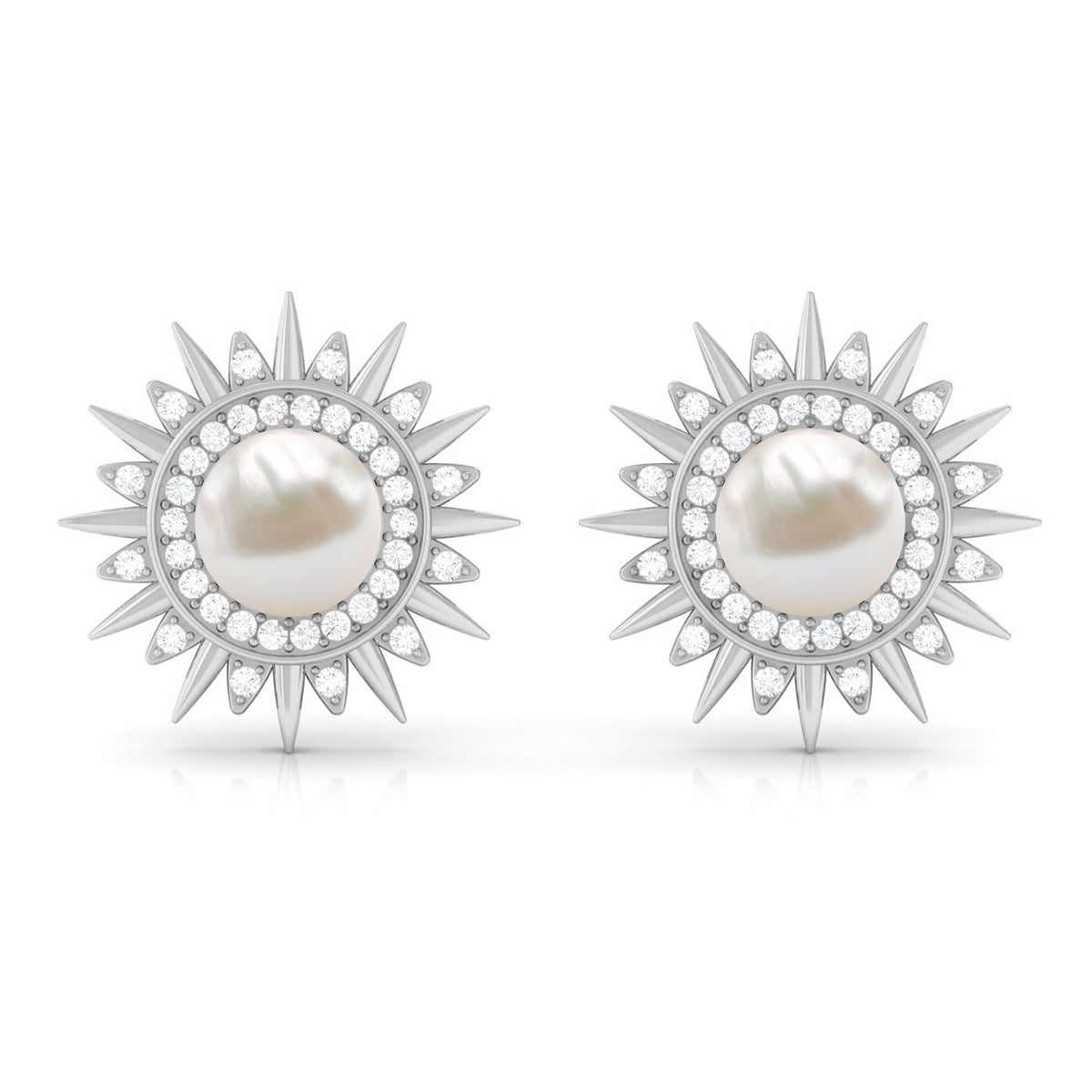 Cultured Freshwater Pearl Diamond Sunburst Earrings