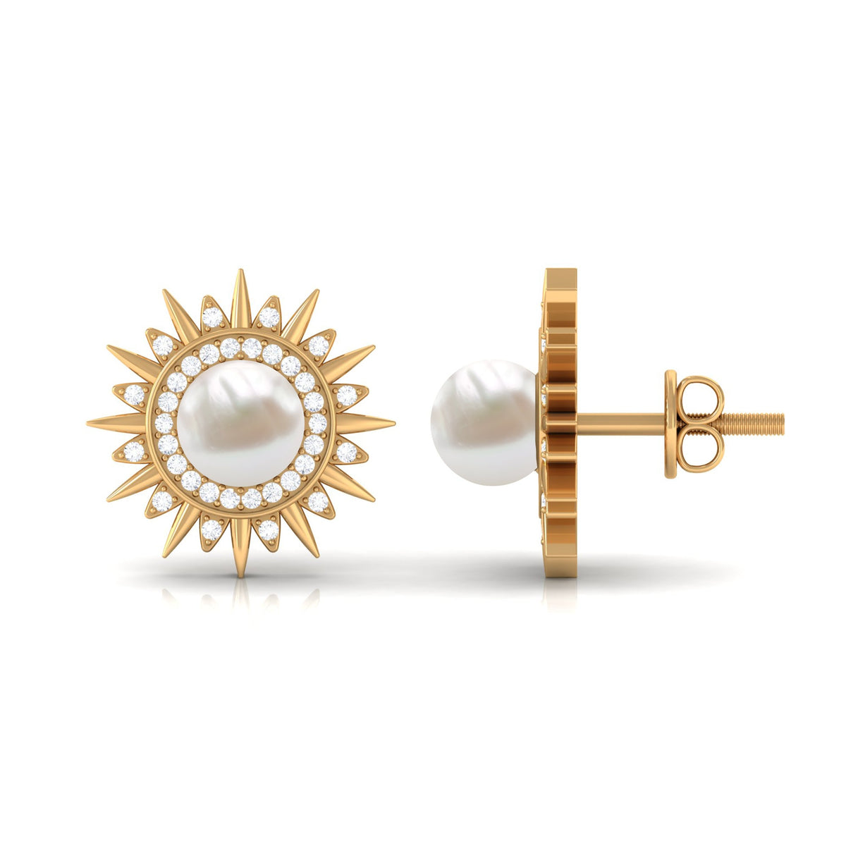 Cultured Freshwater Pearl Diamond Sunburst Earrings