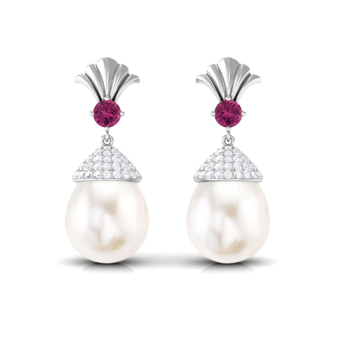 Cultured Freshwater Pearl Drop Earrings with Pink Tourmaline