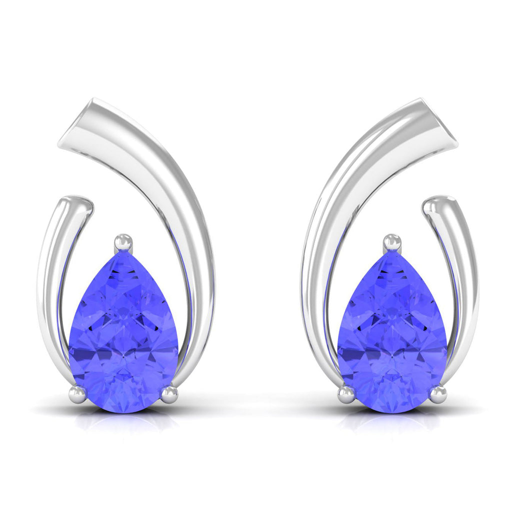 Real Tanzanite Solitaire Teardrop Stud Earrings