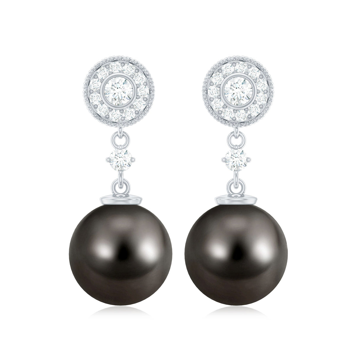 Natural 16 Carat Tahitian Pearl Diamond Drop Earrings for Women