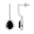 Natural 2 Carat Black Spinel Teardrop Earrings with Moissanite Halo