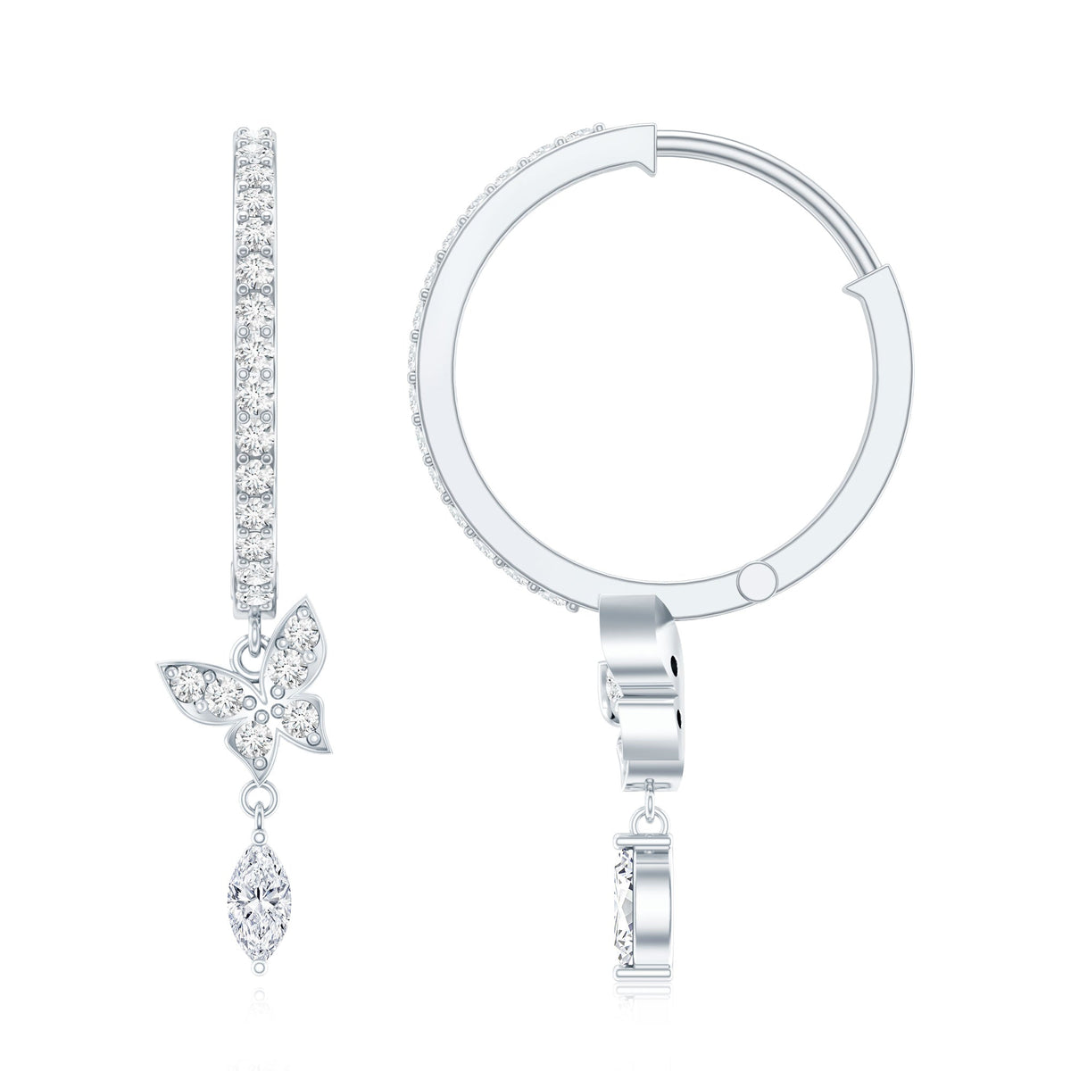 Natural Diamond Butterfly Hoop Earrings for Women