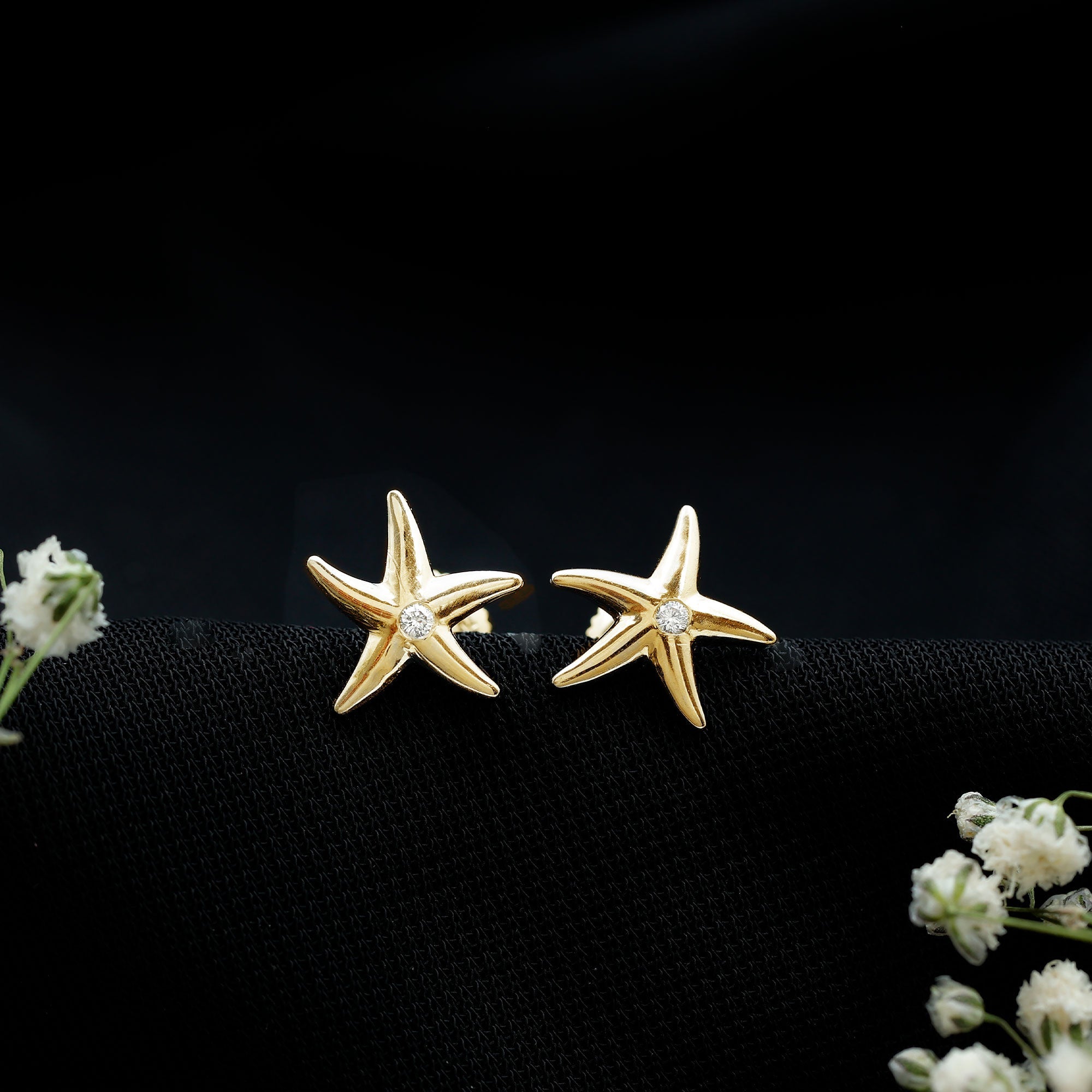 Diamond Starfish Stud Earrings for Women