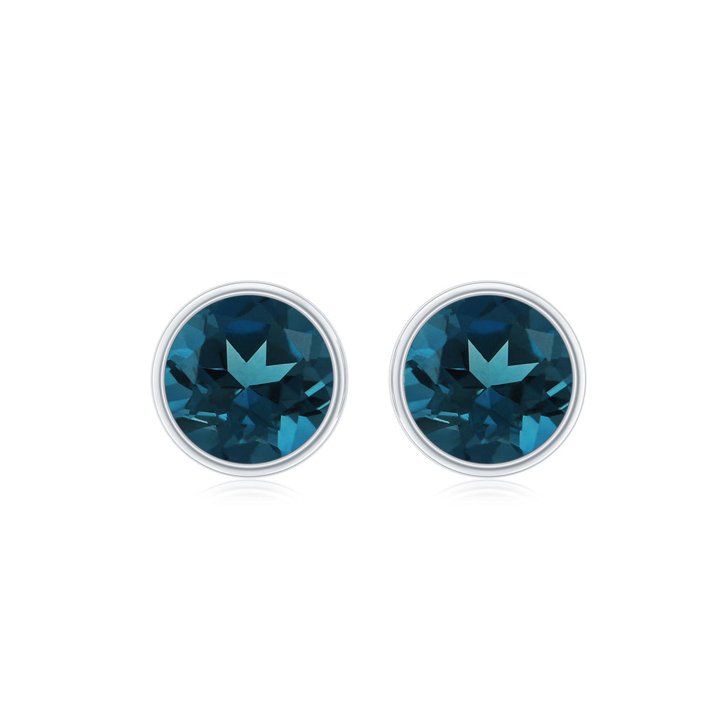 Bezel Set Solitaire London Blue Topaz Everyday Stud Earrings