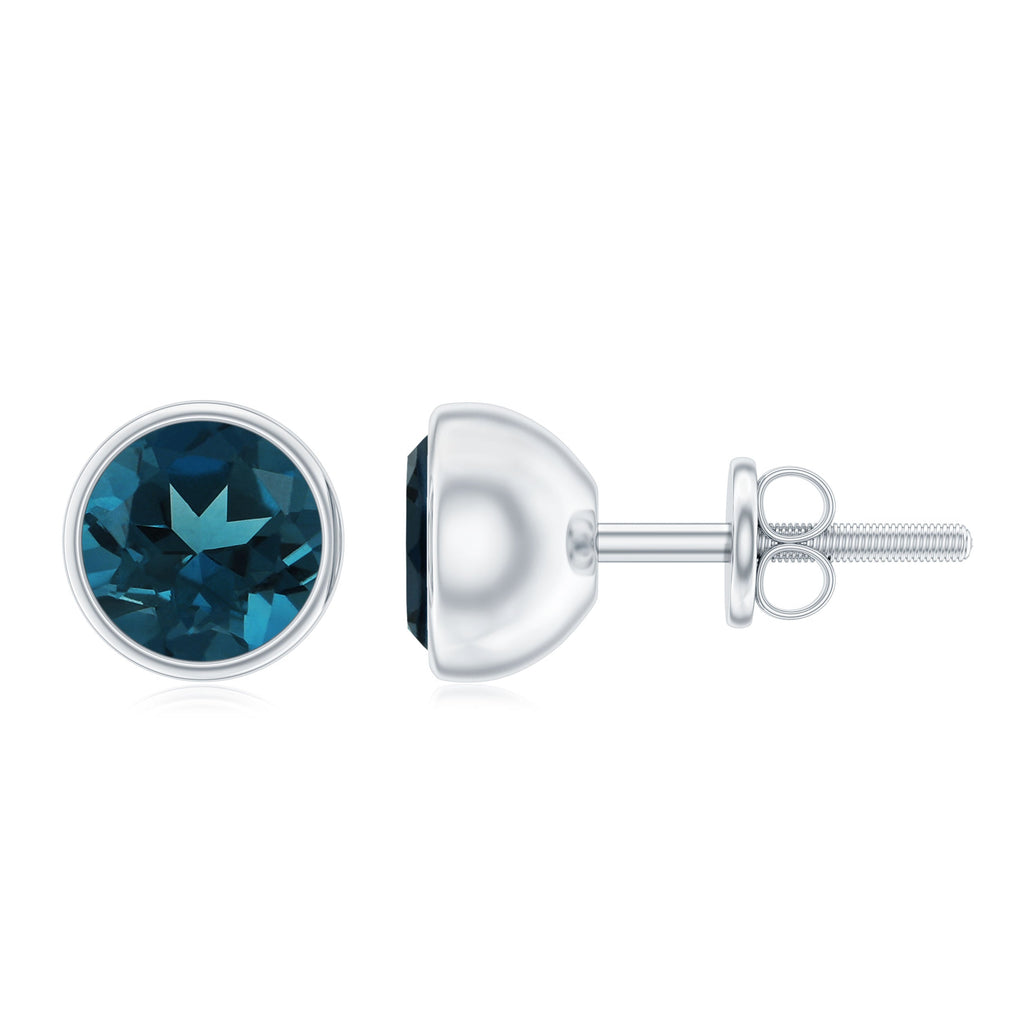 Bezel Set Solitaire London Blue Topaz Everyday Stud Earrings