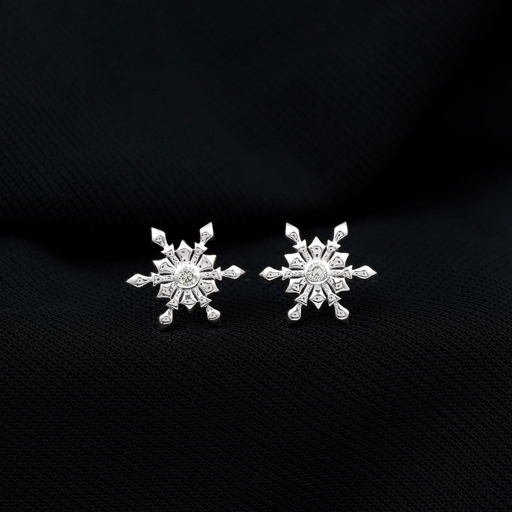 Bezel Set Diamond Snowflake Stud Earrings