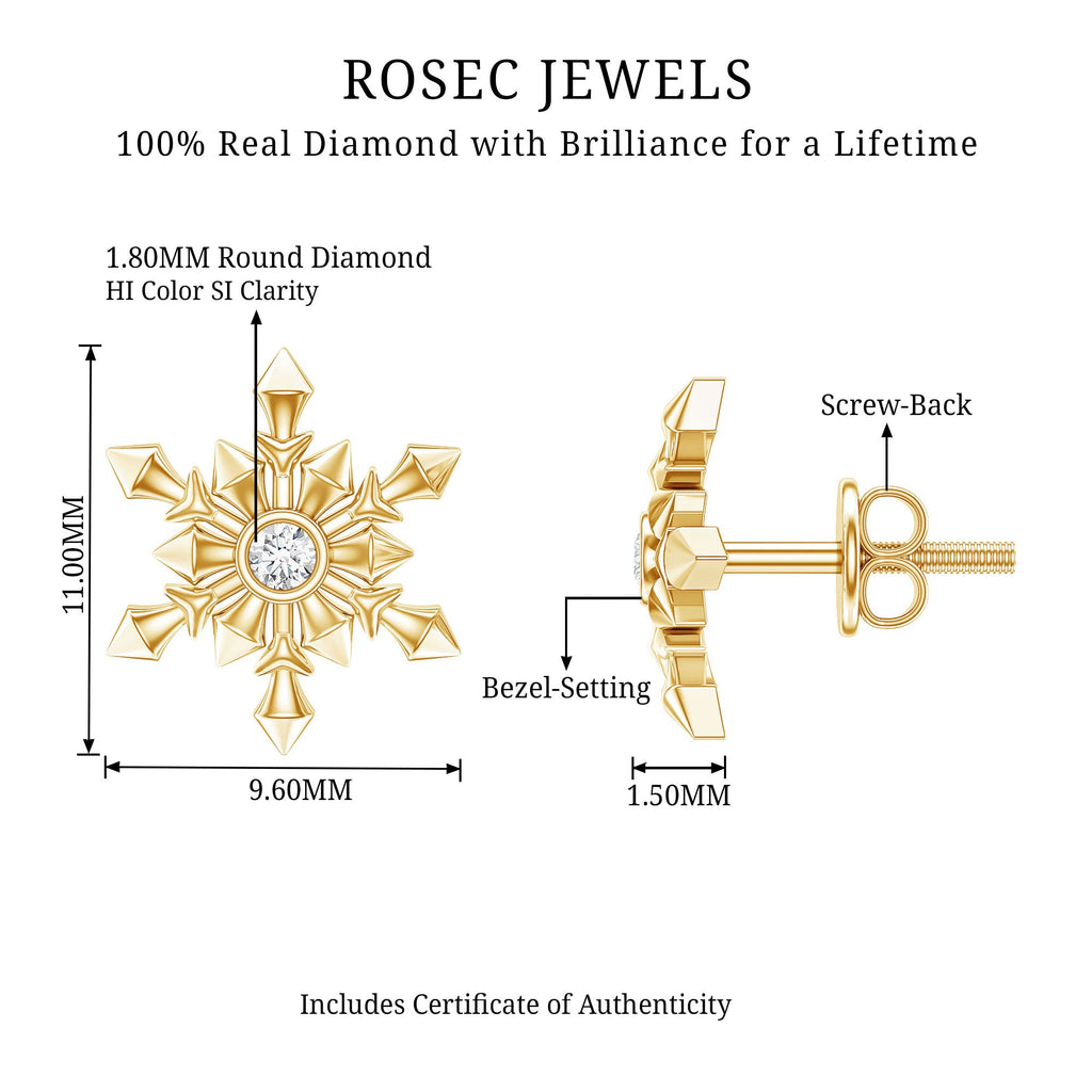 Bezel Set Diamond Snowflake Stud Earrings