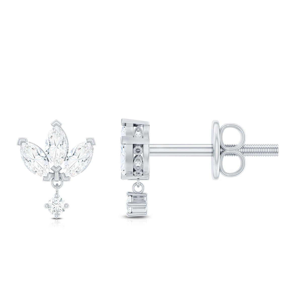 Genuine Diamond Lotus Flower Earrings for Women