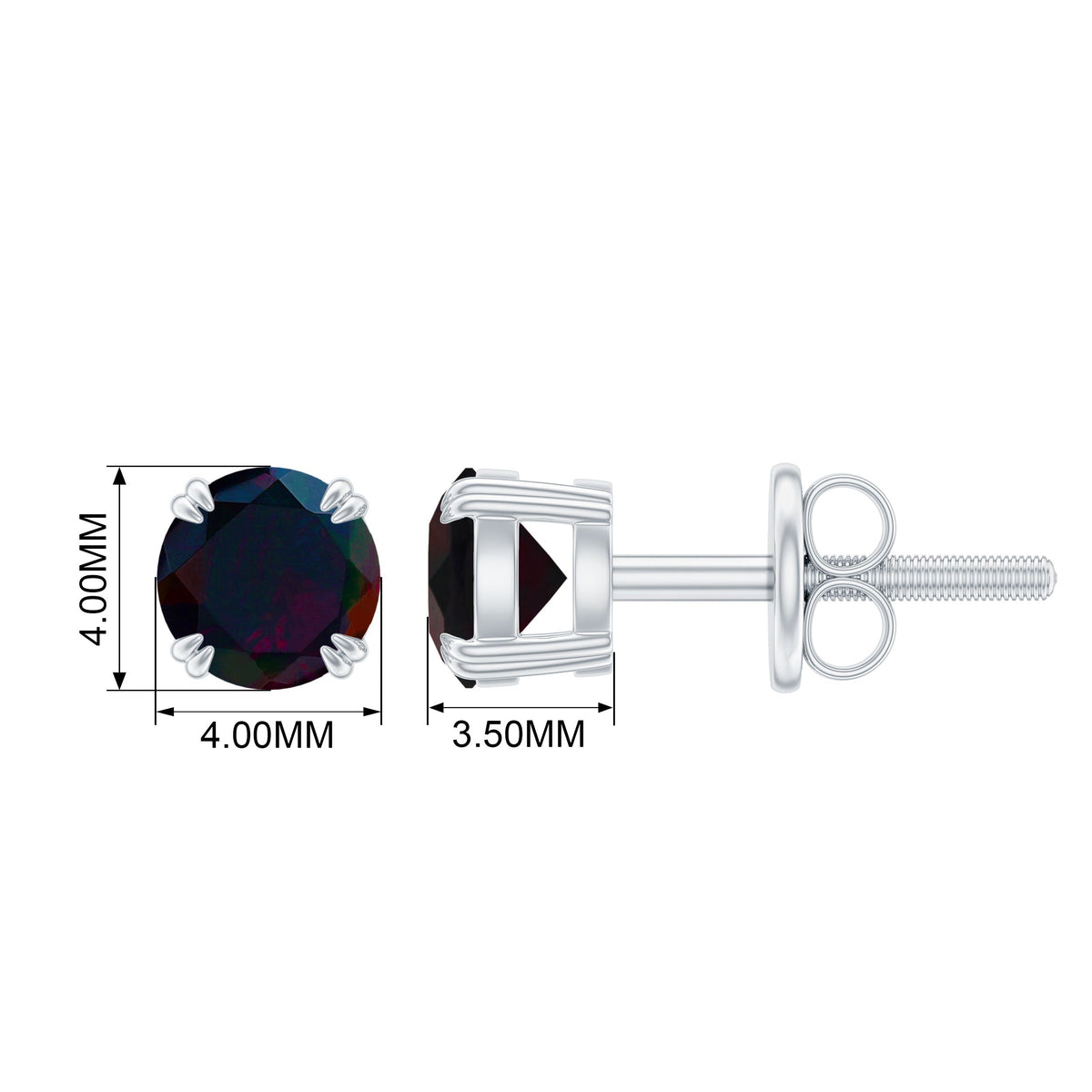 0.9 Carat Natural Black Opal Solitaire Stud Earrings with Screw Back