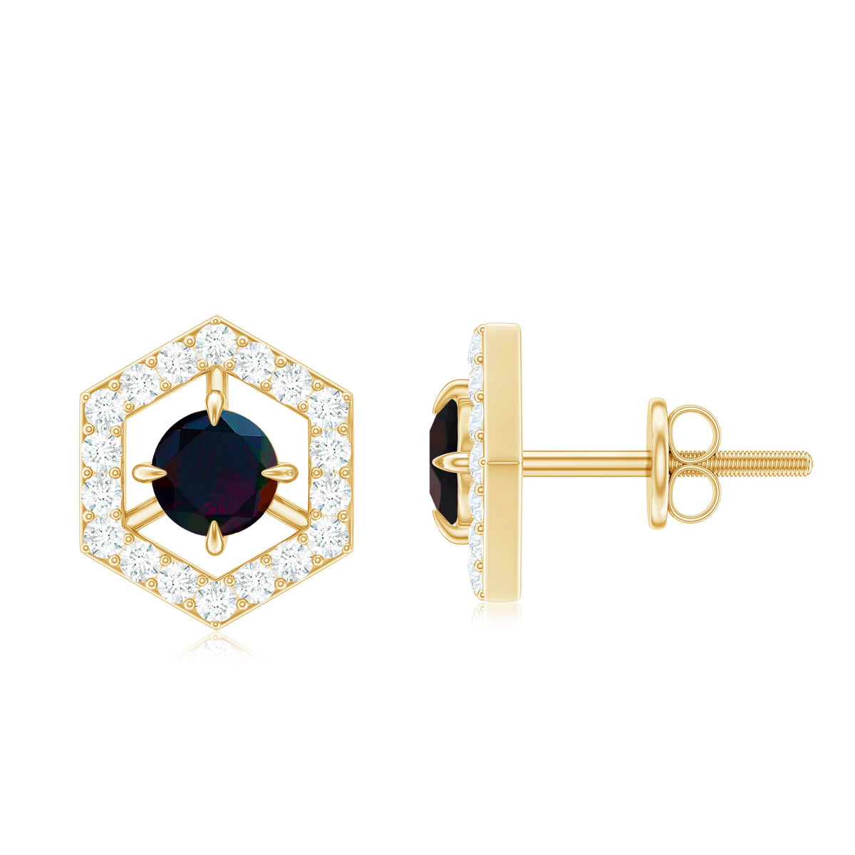0.9 Carat Black Opal and Diamond Geometric Stud Earrings