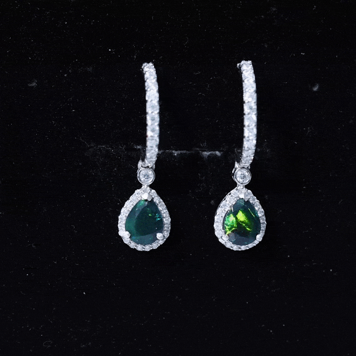 Classic Black Opal and Moissanite Hoop Drop Earrings