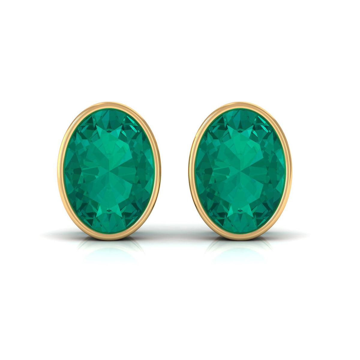 1.4 Carat Bezel Set Oval Cut Emerald Solitaire Stud Earrings