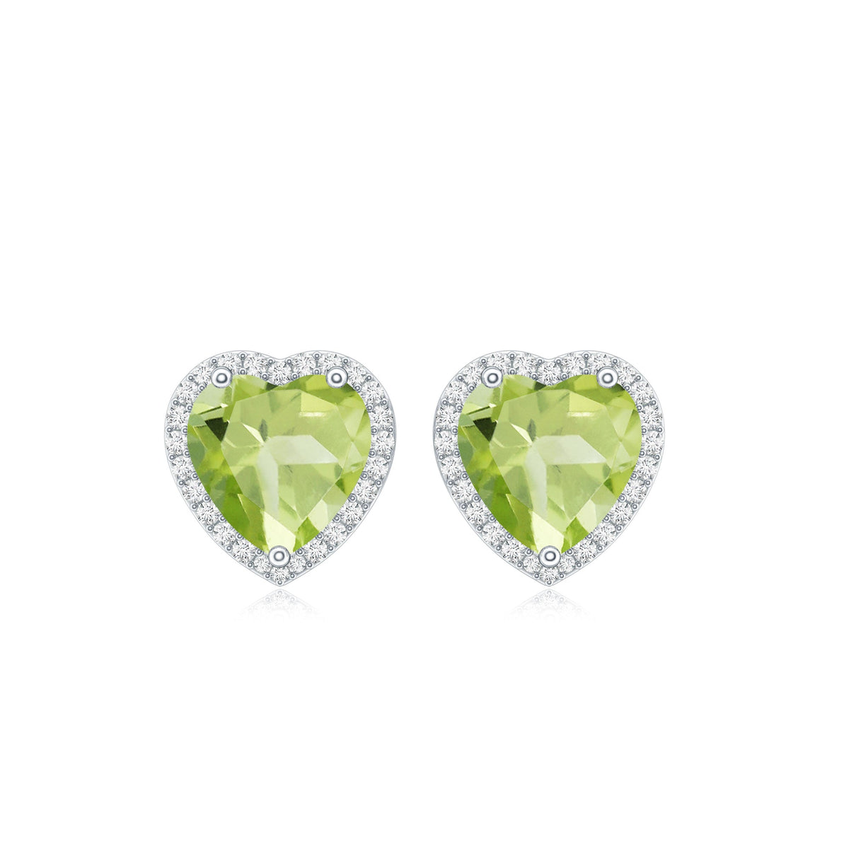 Certified Real 4.2 Carat Peridot Heart Earrings with Moissanite Halo