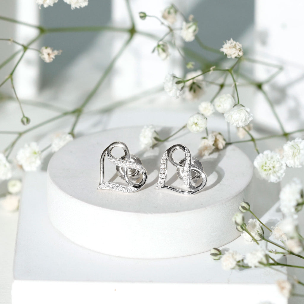 Moissanite Infinity and Heart Stud Earrings